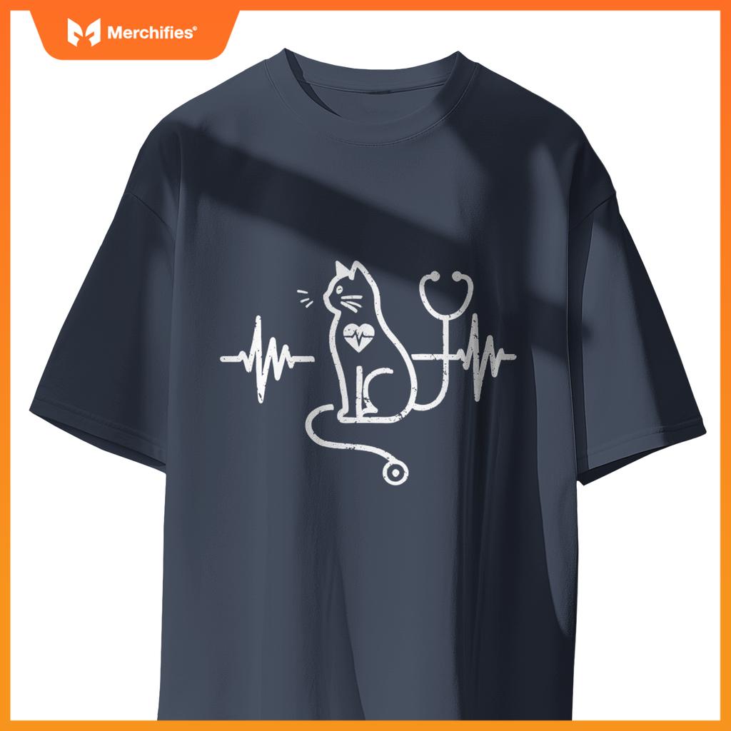 Heartbeat Cat Lover Animal Silhouette Cute Cat For Nurses T-Shirt