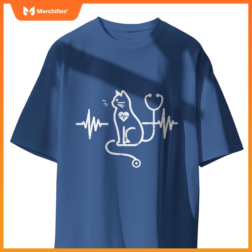 Heartbeat Cat Lover Animal Silhouette Cute Cat For Nurses T-Shirt