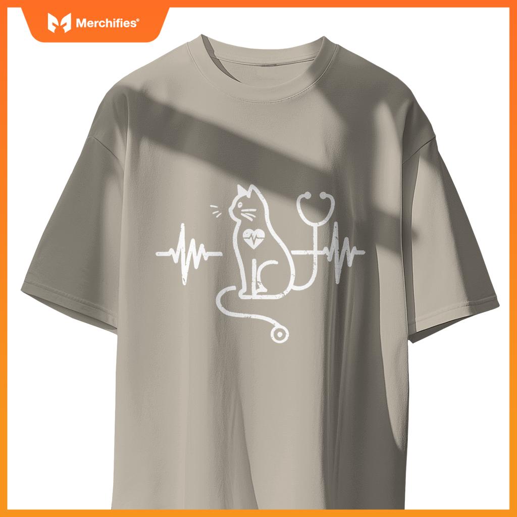 Heartbeat Cat Lover Animal Silhouette Cute Cat For Nurses T-Shirt