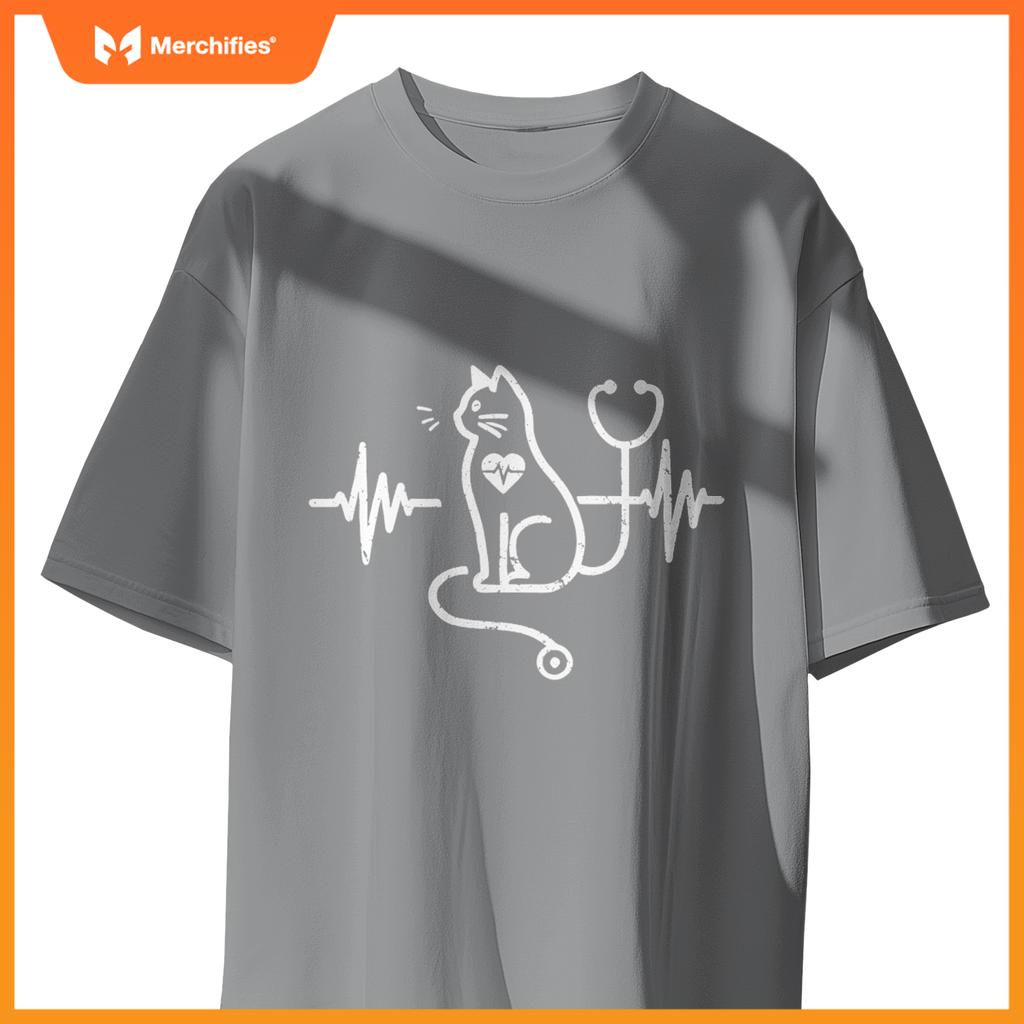 Heartbeat Cat Lover Animal Silhouette Cute Cat For Nurses T-Shirt