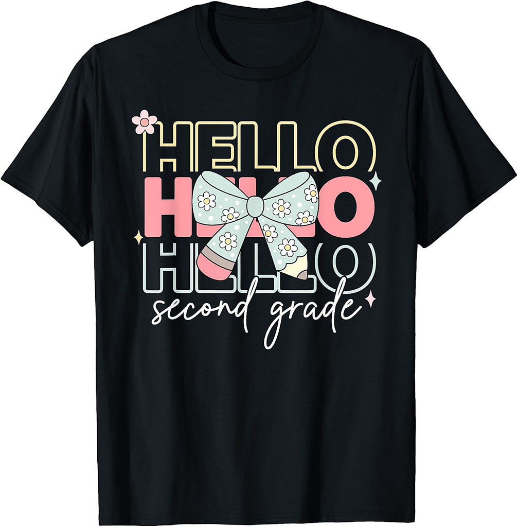Hello 2nd Grade Teacher Coquette Bow Back To School Girls T-Shirt