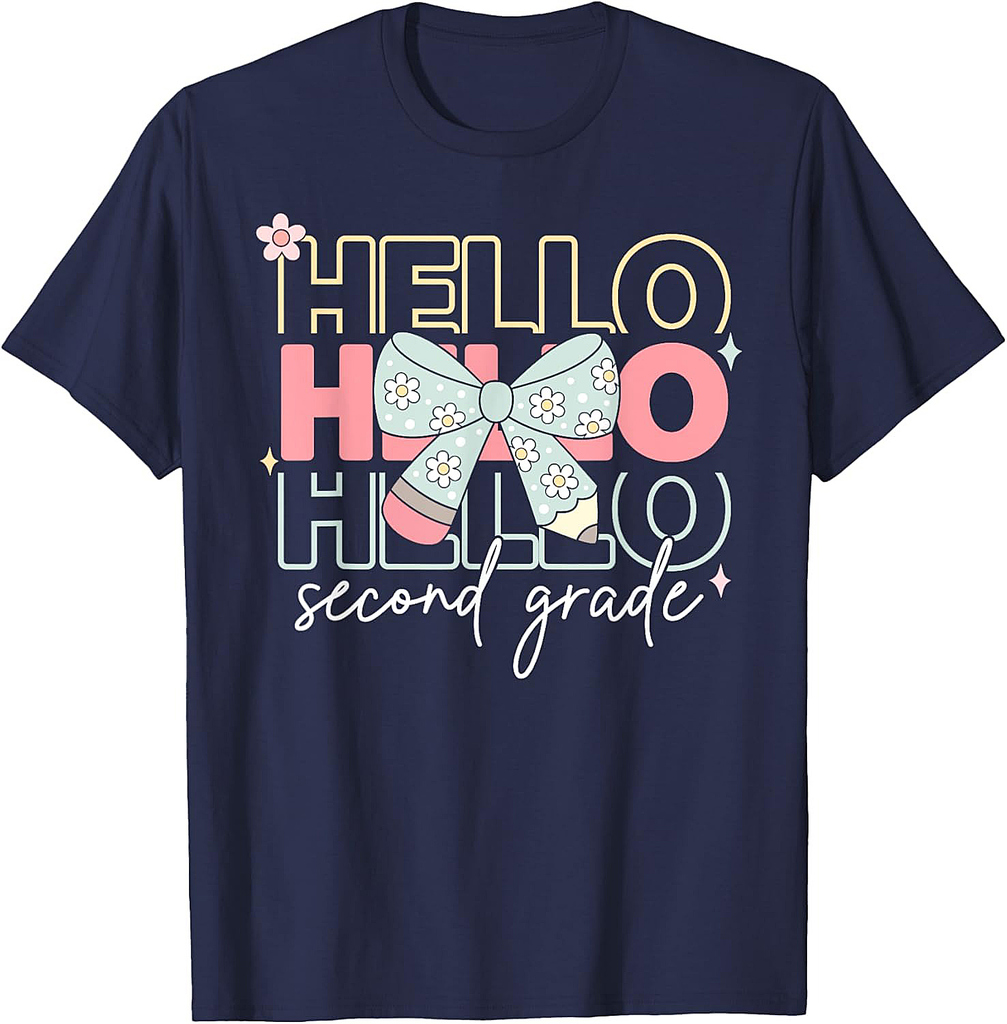 Hello 2nd Grade Teacher Coquette Bow Back To School Girls T-Shirt