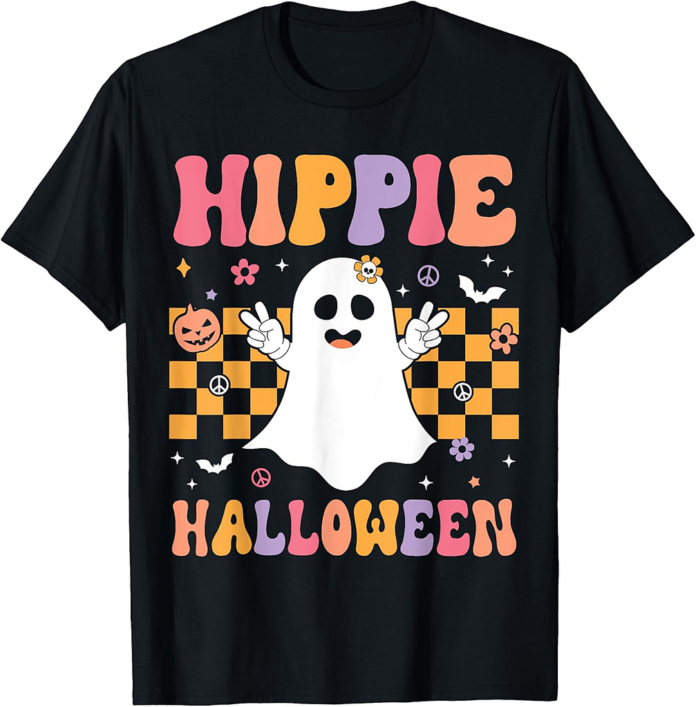 Hippie Halloween Cute Ghost Funny Retro Halloween Matching T-Shirt