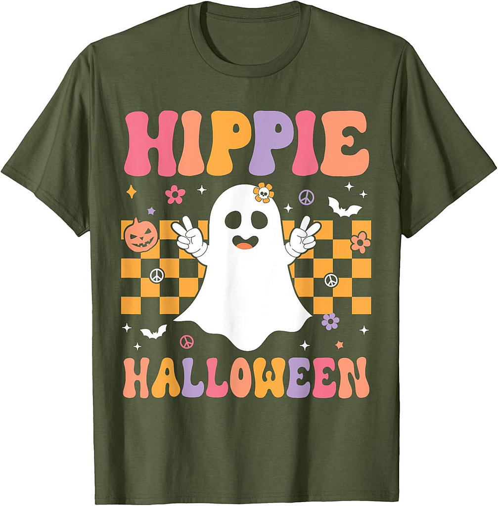 Hippie Halloween Cute Ghost Funny Retro Halloween Matching T-Shirt