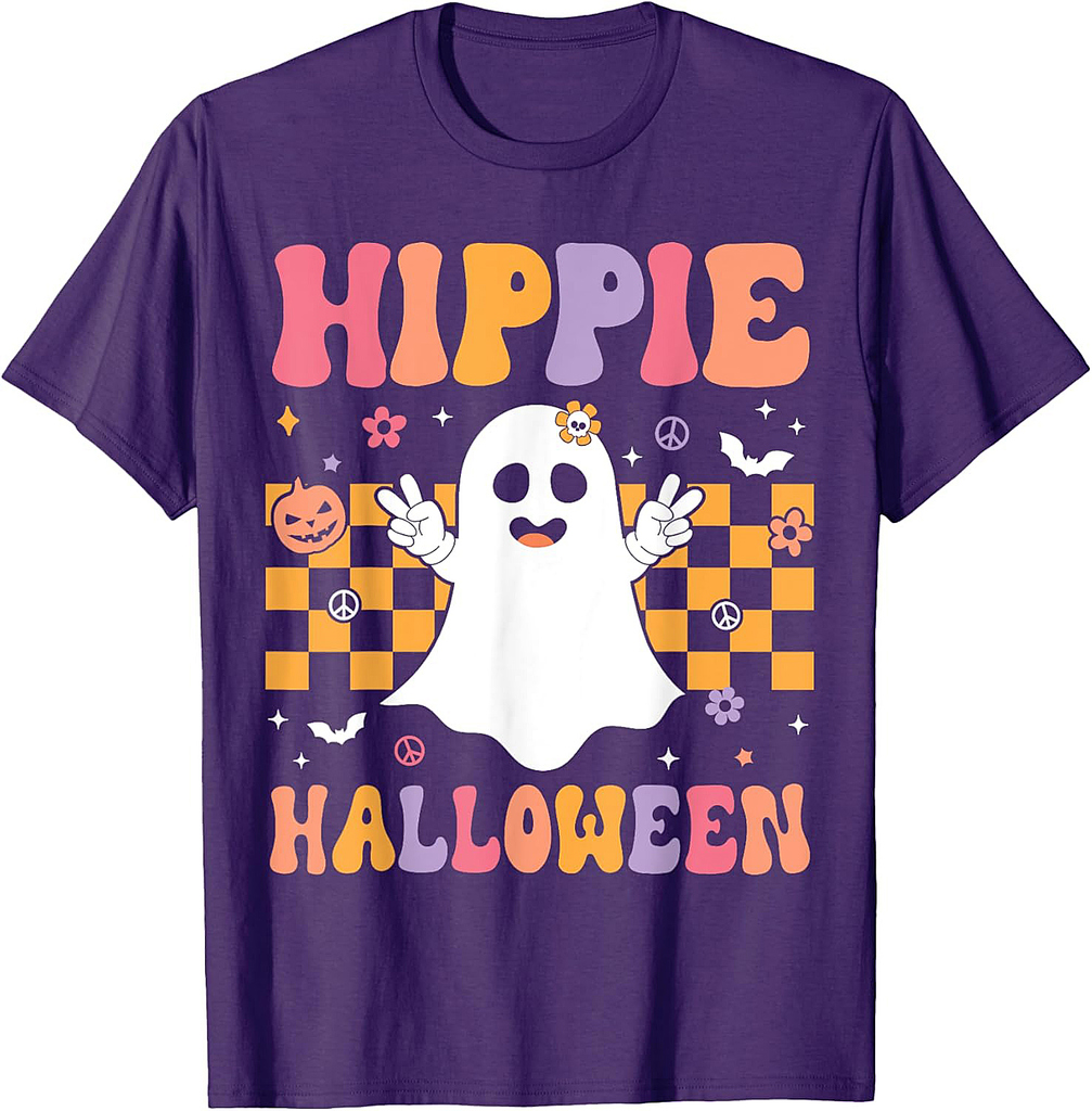 Hippie Halloween Cute Ghost Funny Retro Halloween Matching T-Shirt
