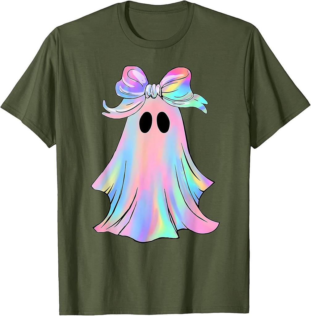 Holo Coquette Bow Cute Ghost Spooky Season Halloween T-Shirt