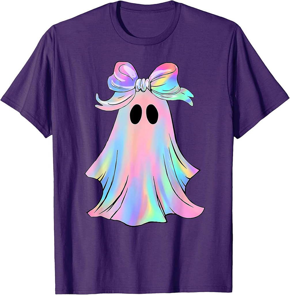 Holo Coquette Bow Cute Ghost Spooky Season Halloween T-Shirt
