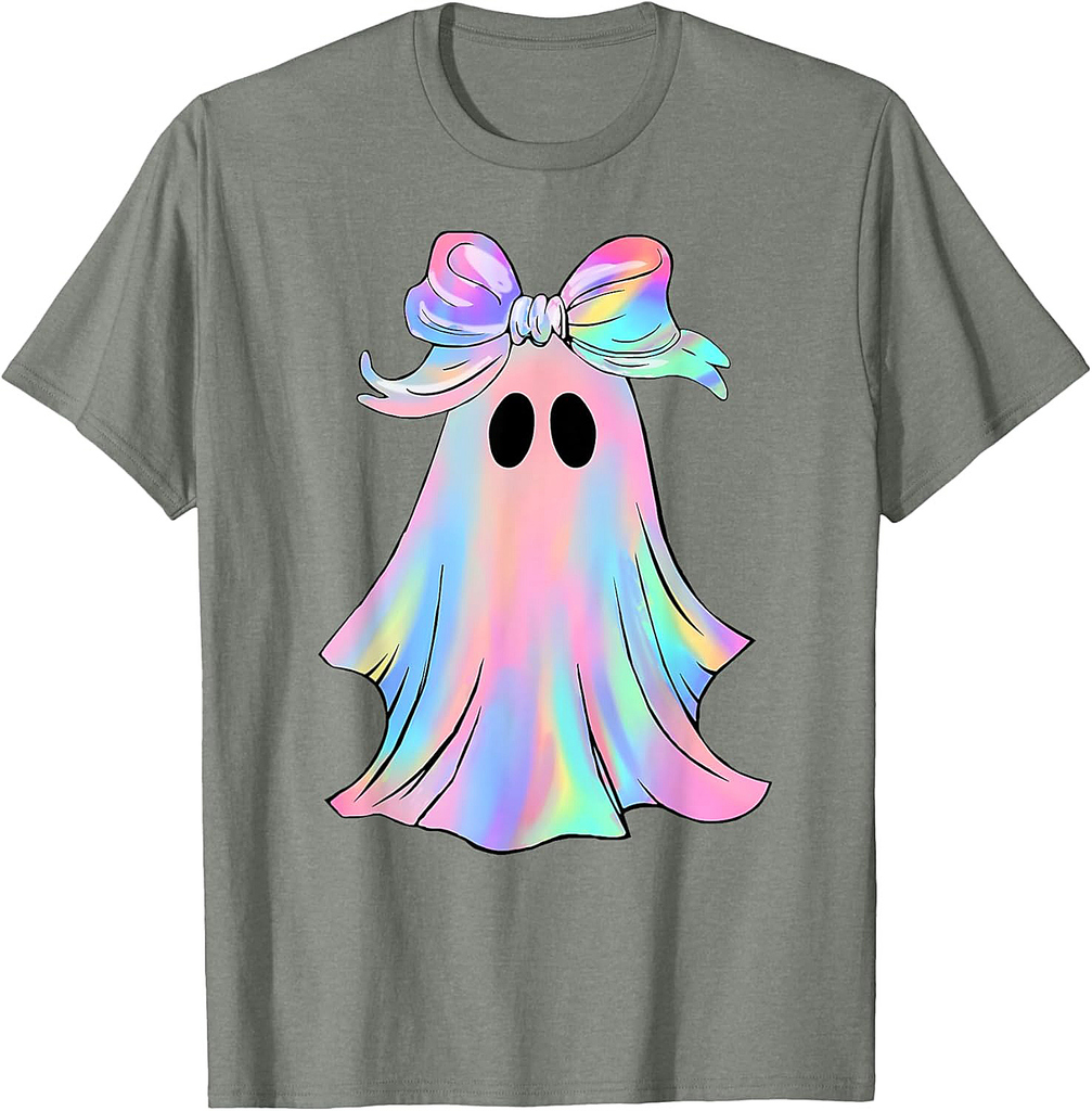 Holo Coquette Bow Cute Ghost Spooky Season Halloween T-Shirt