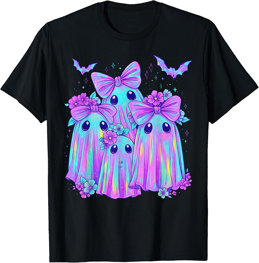 Holo Cute Ghost Coquette Bow Halloween Spooky Season Girly T-Shirt