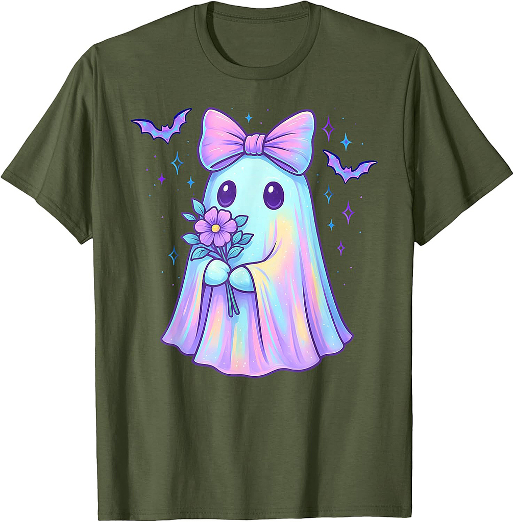 Holo Cute Ghost Coquette Bow Halloween Spooky Season Girly T-Shirt