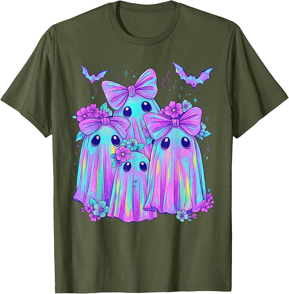 Holo Cute Ghost Coquette Bow Halloween Spooky Season Girly T-Shirt