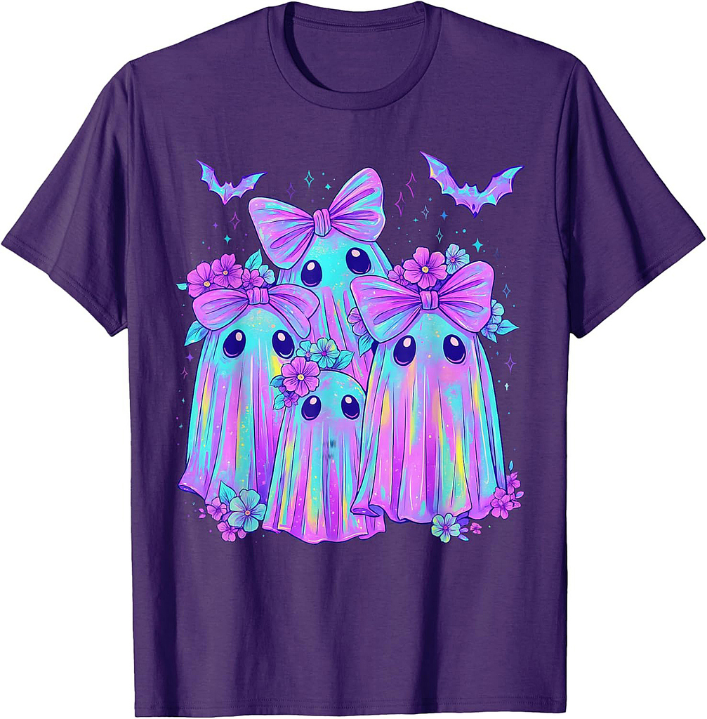 Holo Cute Ghost Coquette Bow Halloween Spooky Season Girly T-Shirt