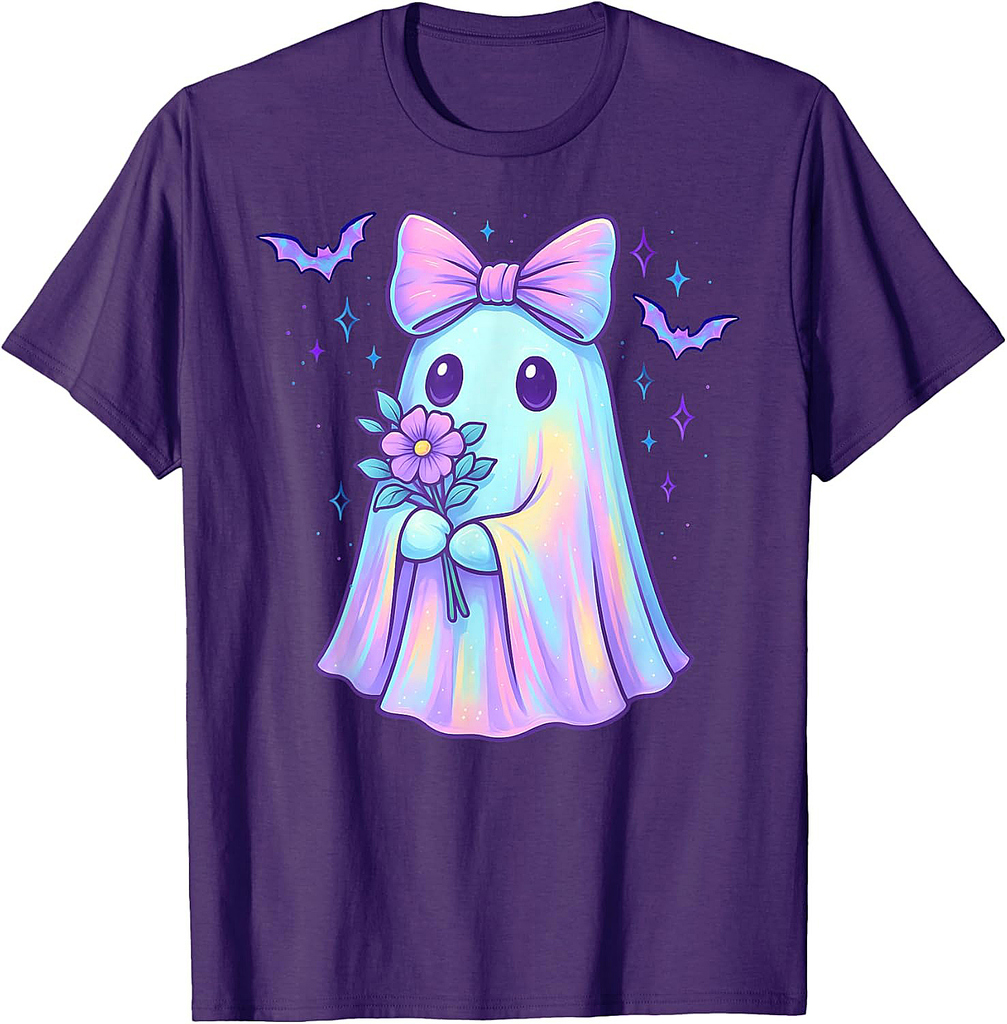 Holo Cute Ghost Coquette Bow Halloween Spooky Season Girly T-Shirt