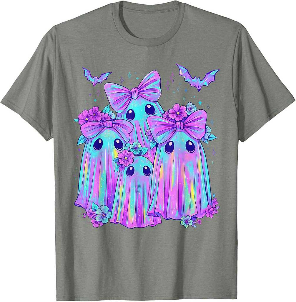 Holo Cute Ghost Coquette Bow Halloween Spooky Season Girly T-Shirt