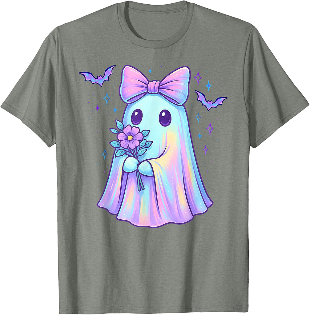 Holo Cute Ghost Coquette Bow Halloween Spooky Season Girly T-Shirt