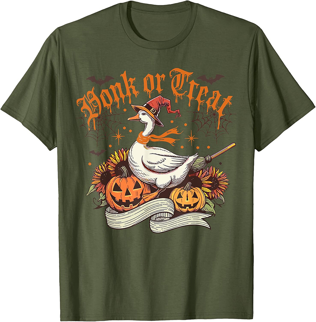 Honk or Treat Halloween Spooky Goose Witchy Coquette Bow T-Shirt