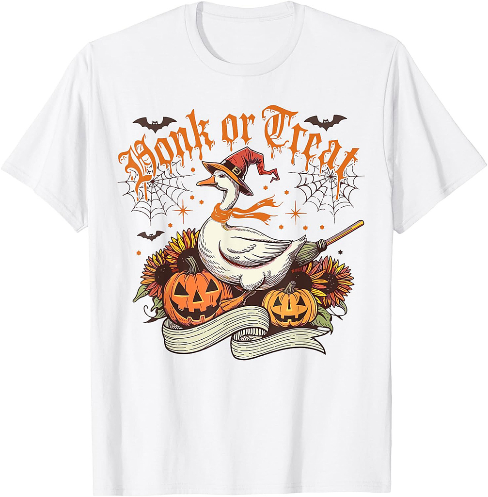 Honk or Treat Halloween Spooky Goose Witchy Coquette Bow T-Shirt