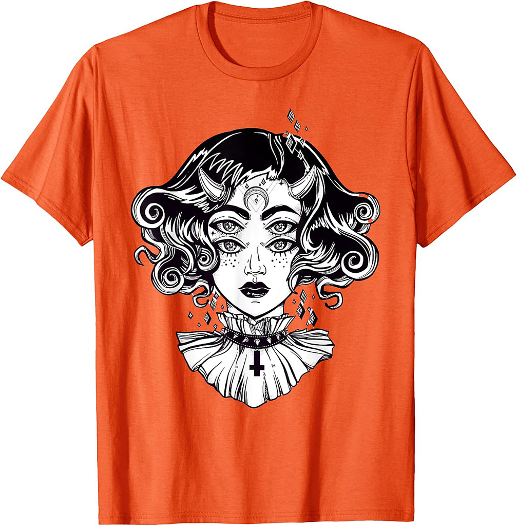 Horned Devil Girl Tshirt - Satanic Halloween Glitch Goth Tee T-Shirt