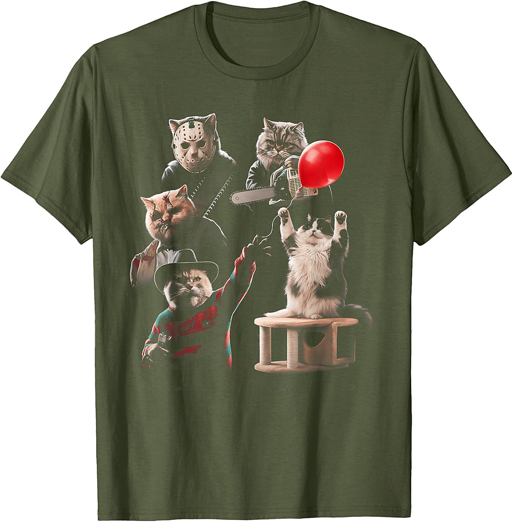 Horror Movie Cats Halloween Costume Party Cat Lover T-Shirt for Men Women
