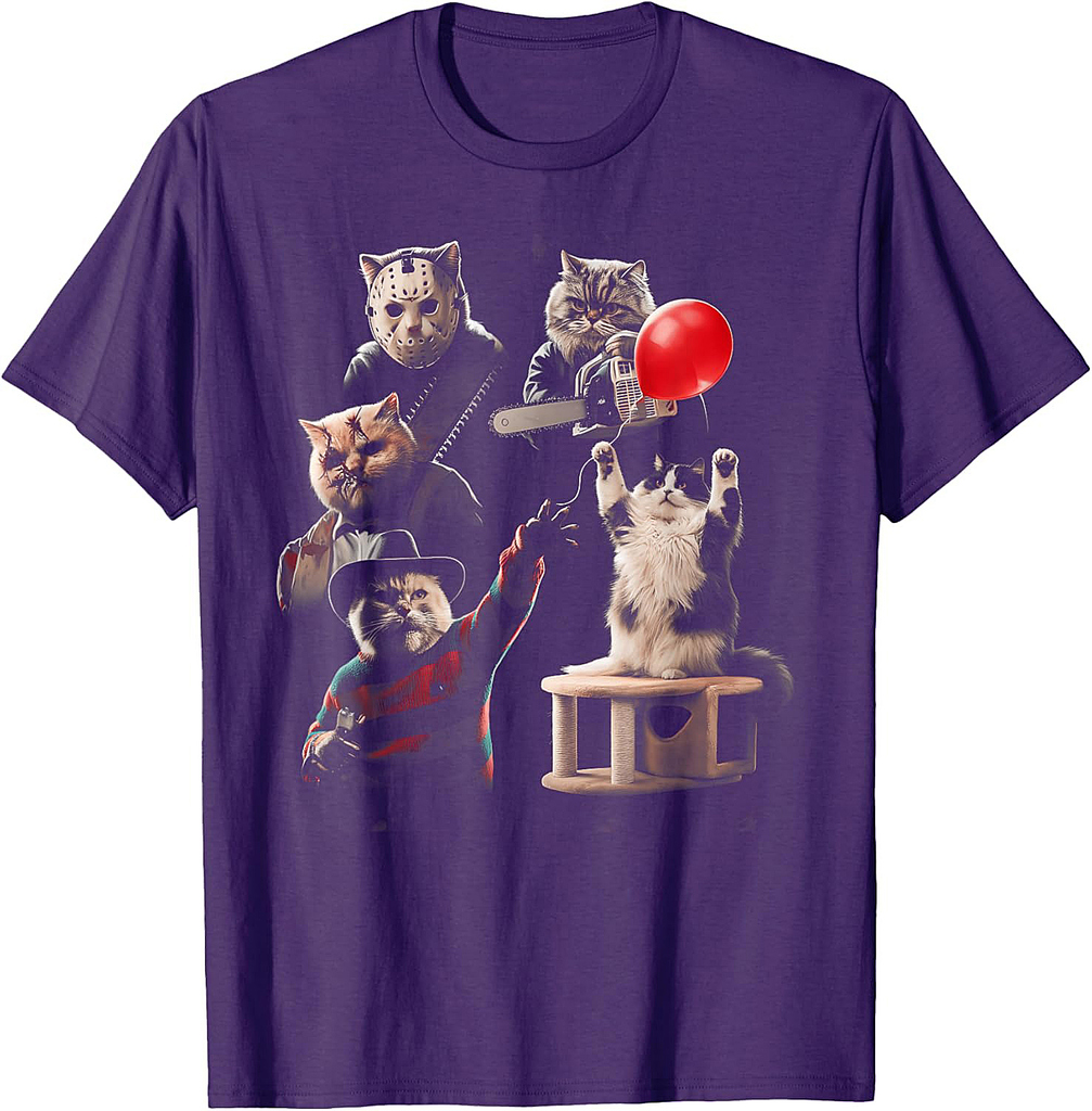 Horror Movie Cats Halloween Costume Party Cat Lover T-Shirt for Men Women