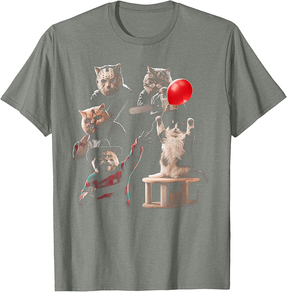 Horror Movie Cats Halloween Costume Party Cat Lover T-Shirt for Men Women