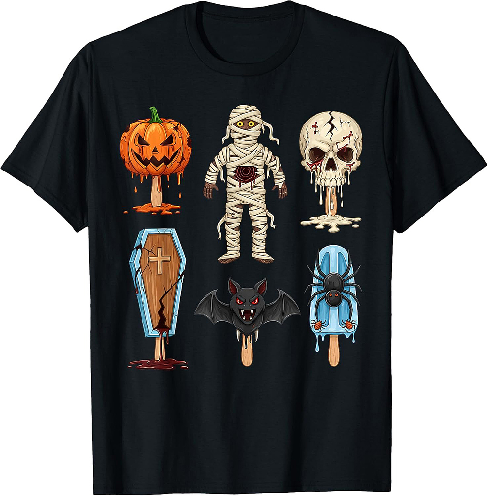 Horror Movies Summer Popsicle Halloween Ice Cream Summerween T-Shirt