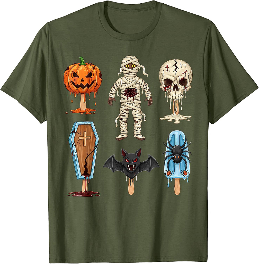 Horror Movies Summer Popsicle Halloween Ice Cream Summerween T-Shirt