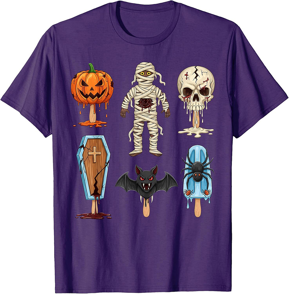 Horror Movies Summer Popsicle Halloween Ice Cream Summerween T-Shirt