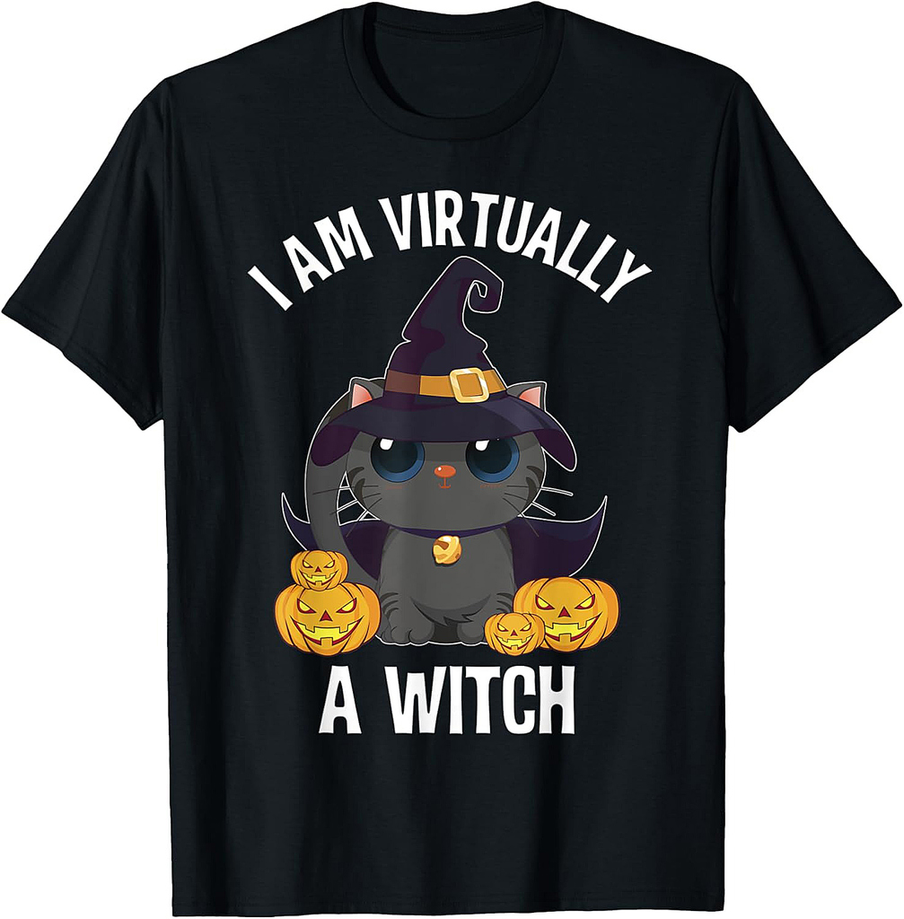 I Am Virtually A Witch Black Cat Funny Halloween Costume T-Shirt