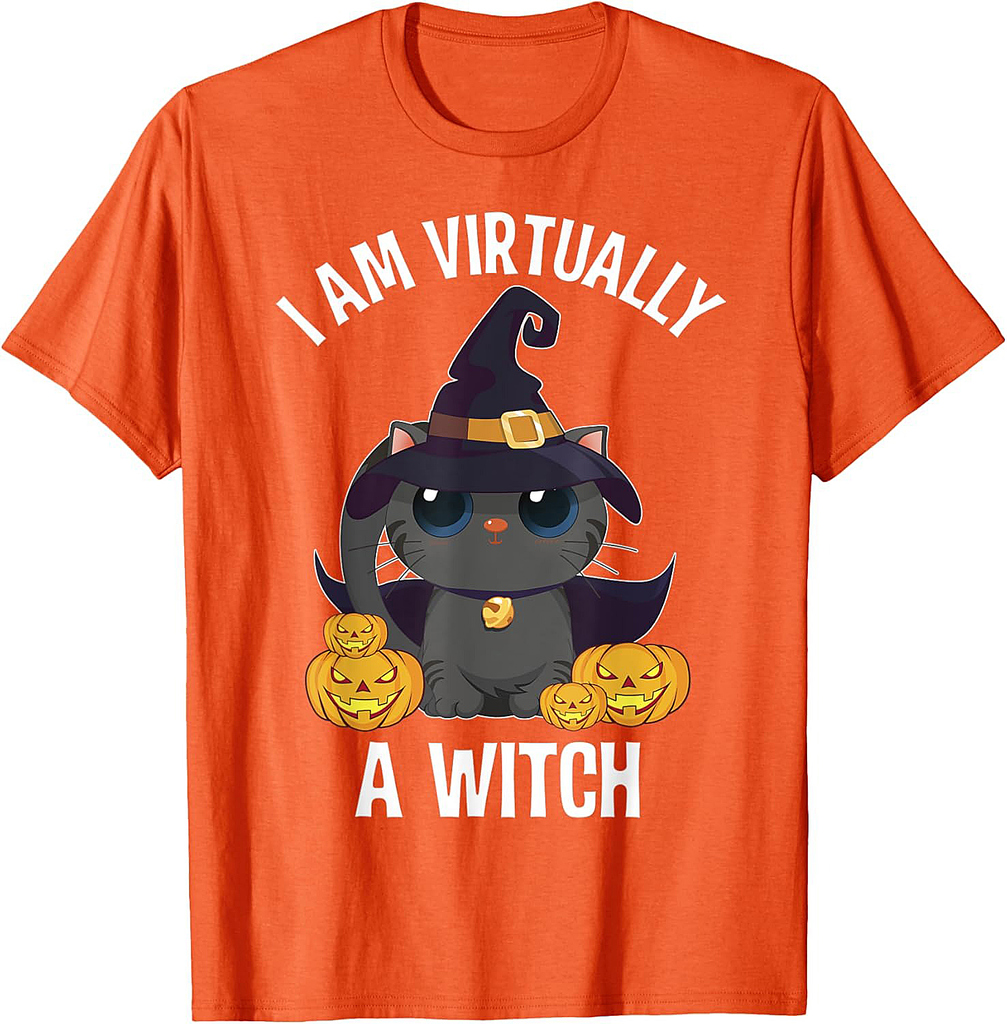 I Am Virtually A Witch Black Cat Funny Halloween Costume T-Shirt