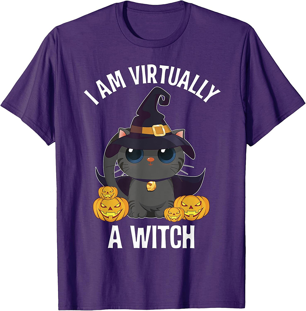 I Am Virtually A Witch Black Cat Funny Halloween Costume T-Shirt