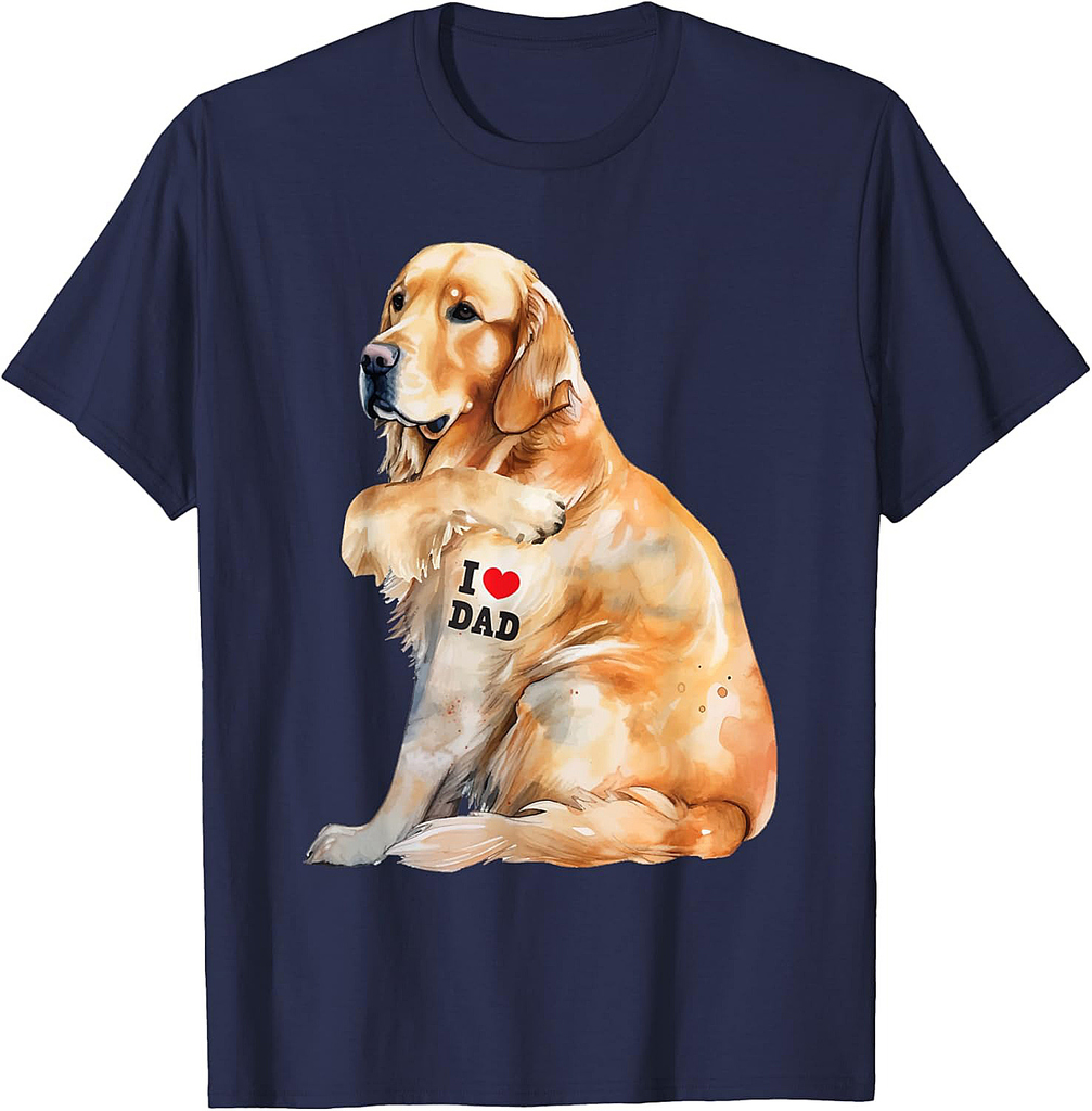 I Love Dad Patriotic Golden Retriever Canine Dog Lover T-Shirt for Women Men