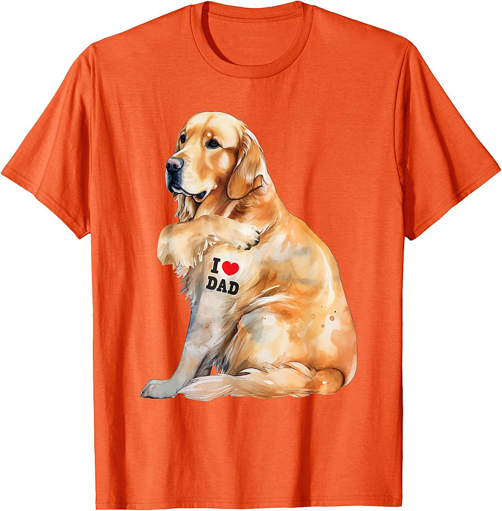 I Love Dad Patriotic Golden Retriever Canine Dog Lover T-Shirt for Women Men