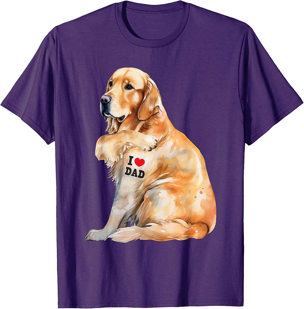I Love Dad Patriotic Golden Retriever Canine Dog Lover T-Shirt for Women Men