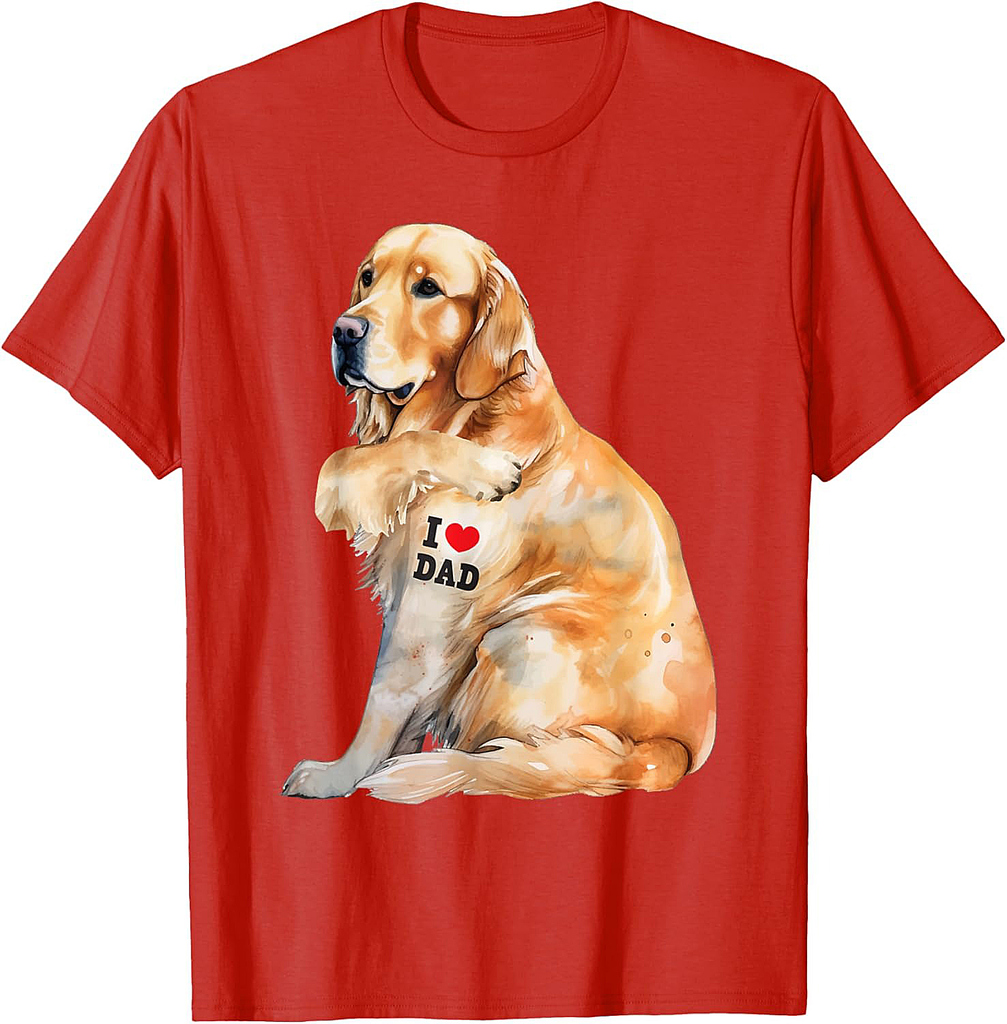 I Love Dad Patriotic Golden Retriever Canine Dog Lover T-Shirt for Women Men