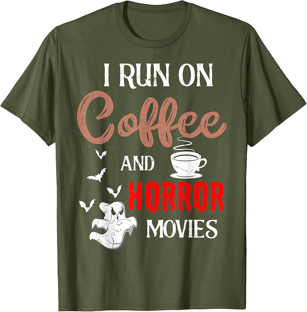 I Run On Coffee And Horror Movies Skeleton Halloween T-Shirt