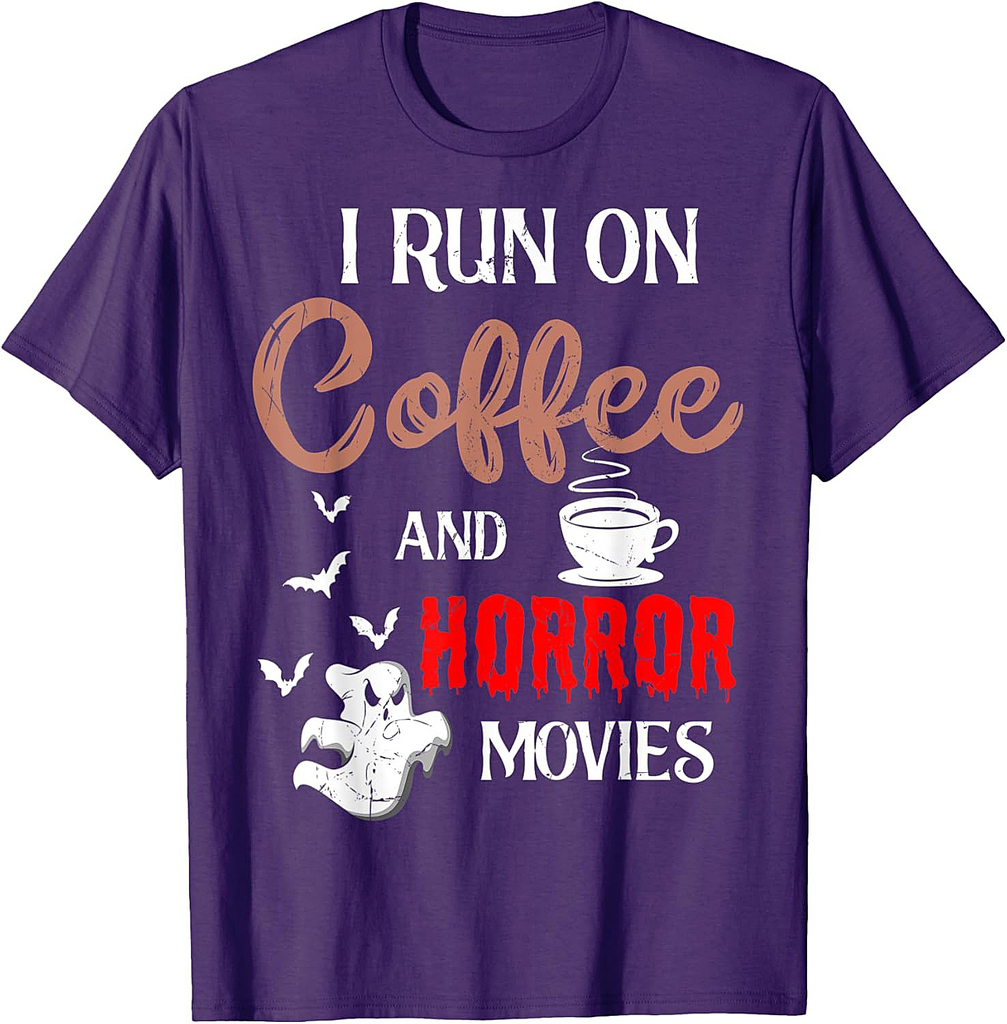 I Run On Coffee And Horror Movies Skeleton Halloween T-Shirt