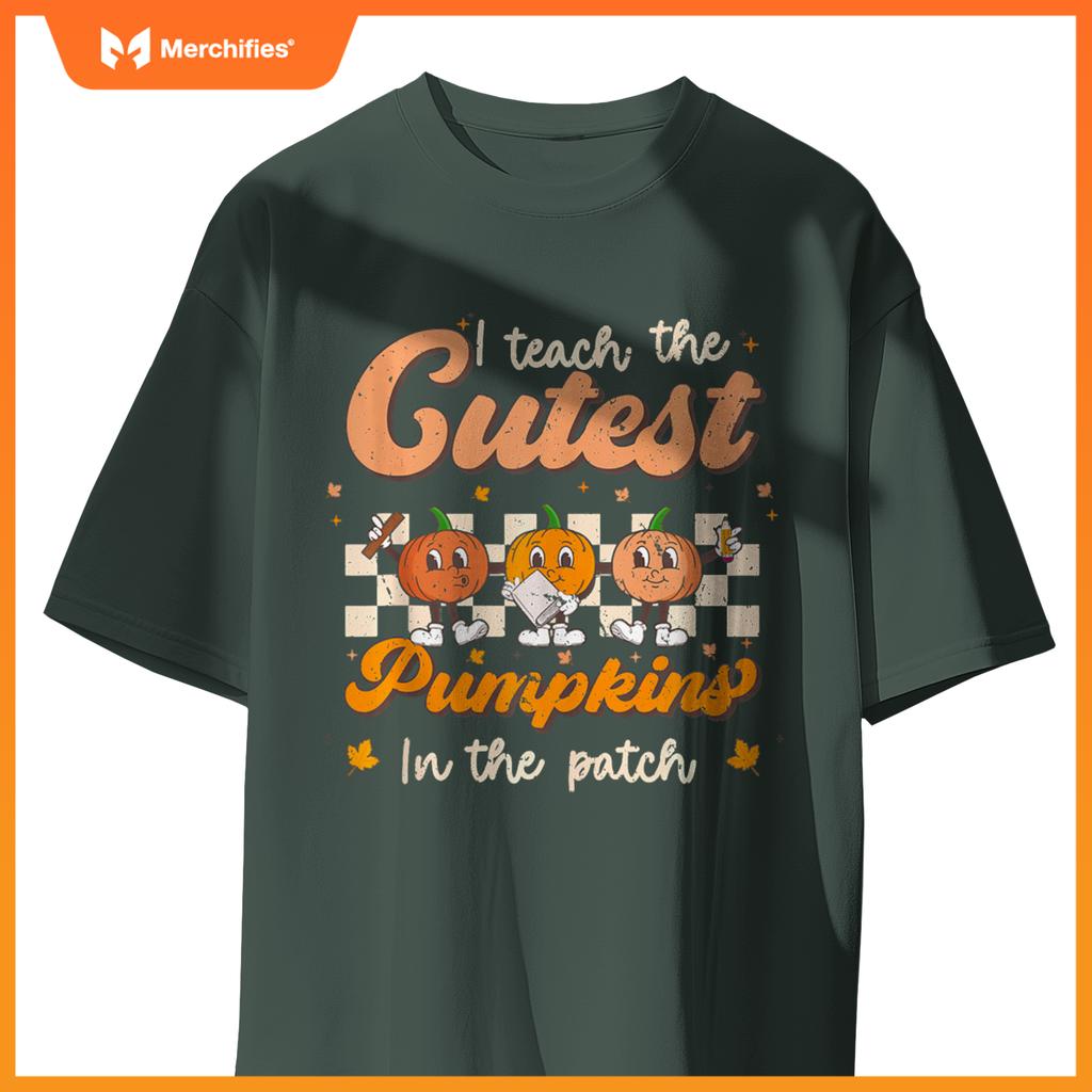 I Teach The Cutest Pumpkins In The Patch Groovy Teacher Fall T-shirt