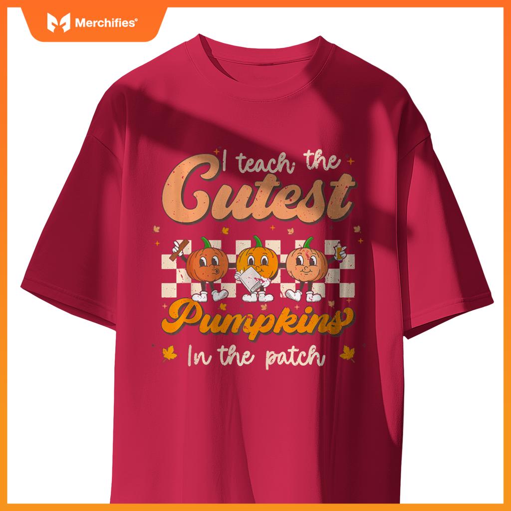 I Teach The Cutest Pumpkins In The Patch Groovy Teacher Fall T-shirt