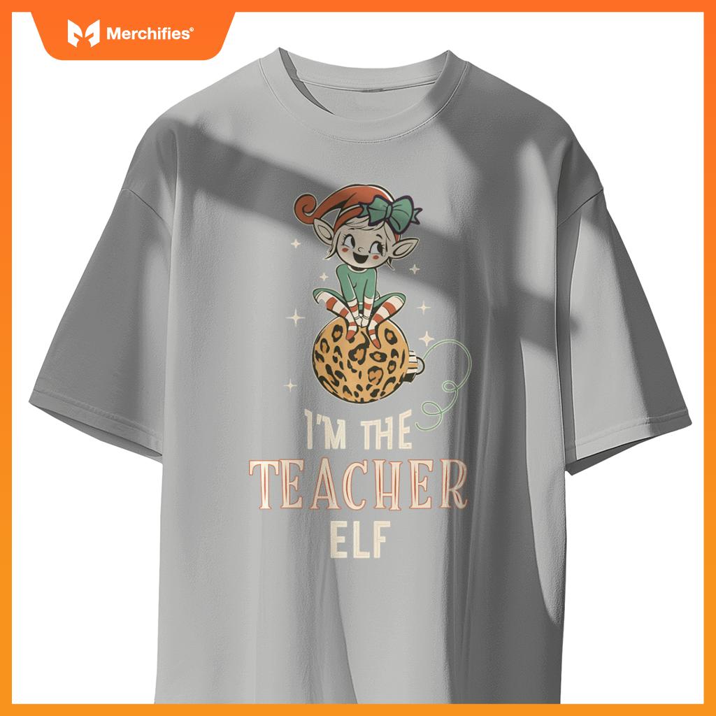 I'm the Teacher Elf Retro Matching Family Christmas Leopard