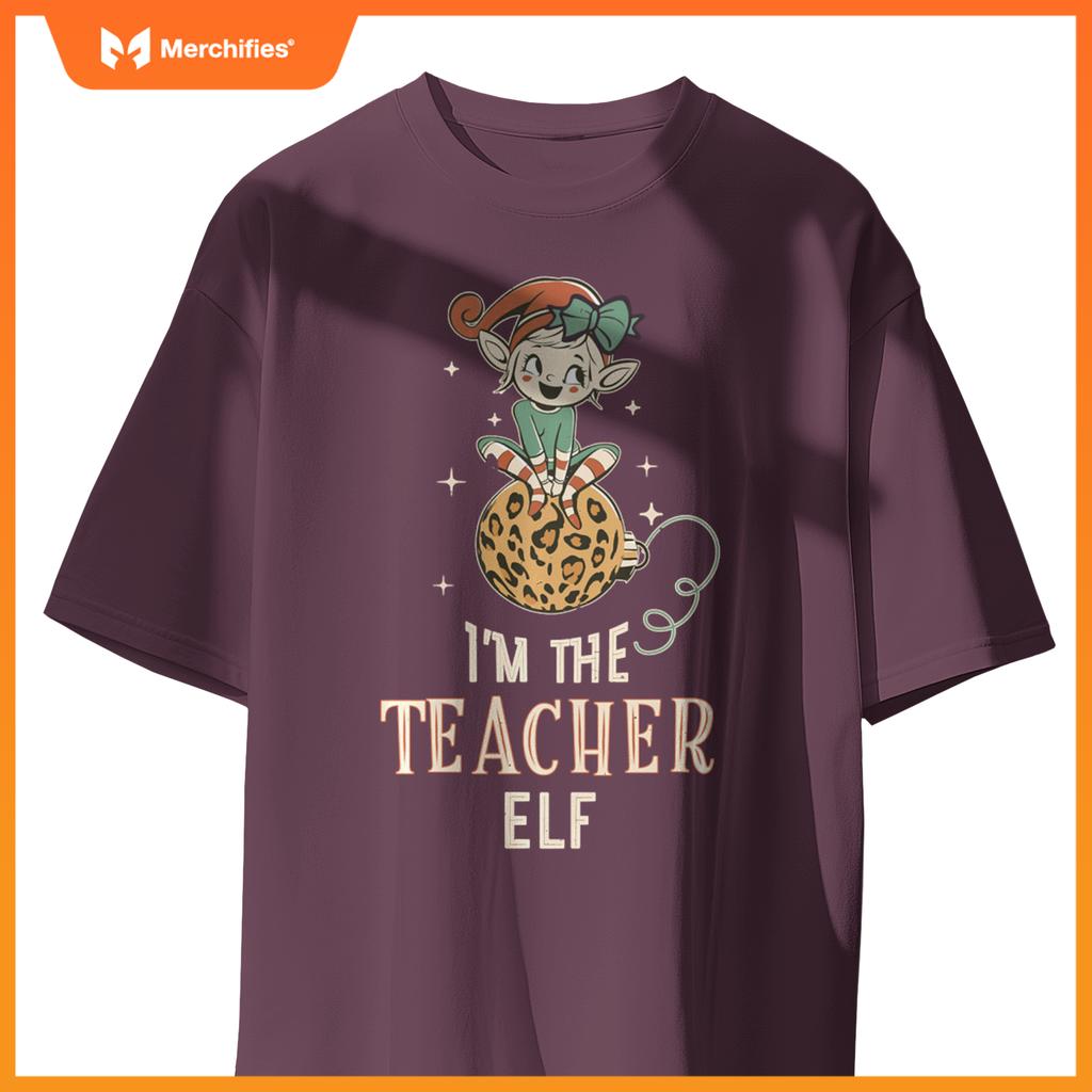 I'm the Teacher Elf Retro Matching Family Christmas Leopard