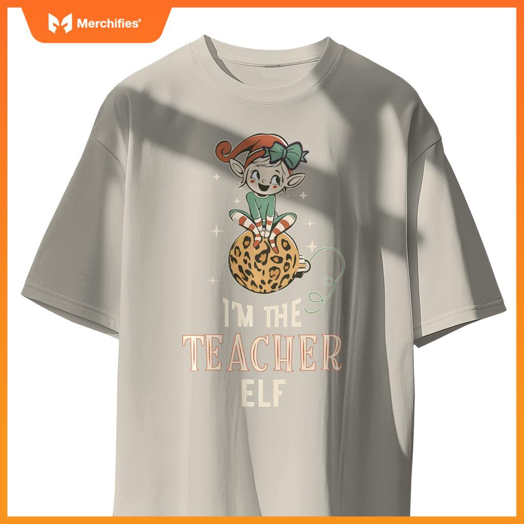 I'm the Teacher Elf Retro Matching Family Christmas Leopard