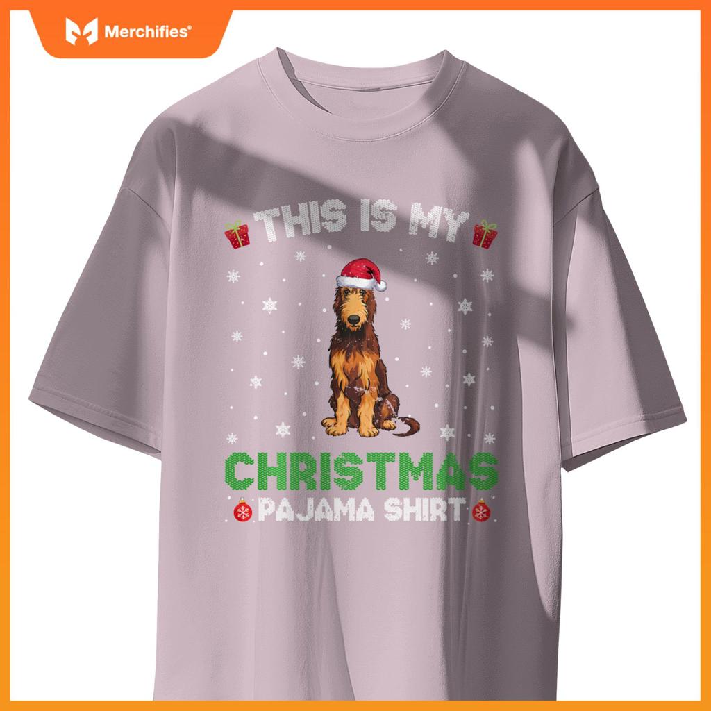Irish Wolfhound Dog Wearing Santa Hat Matching Xmas Pajama T-Shirt
