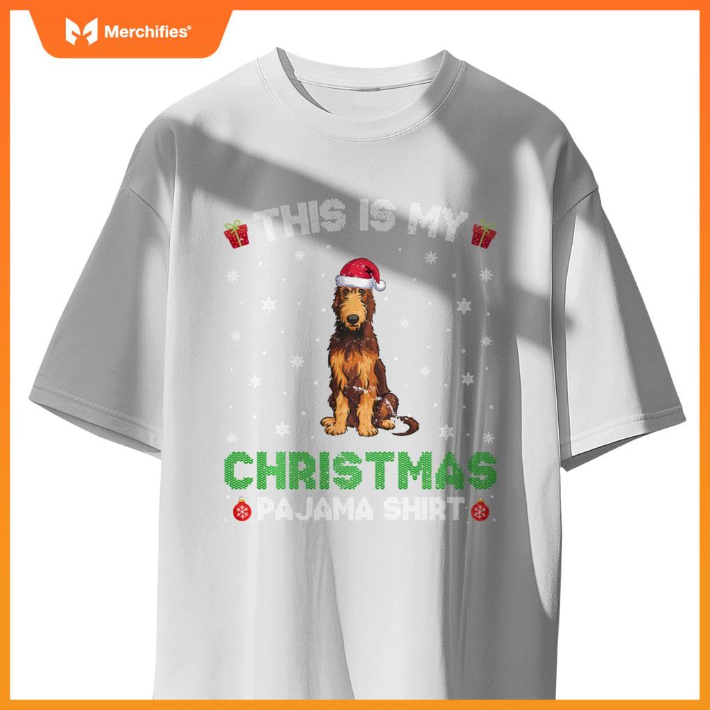 Irish Wolfhound Dog Wearing Santa Hat Matching Xmas Pajama T-Shirt
