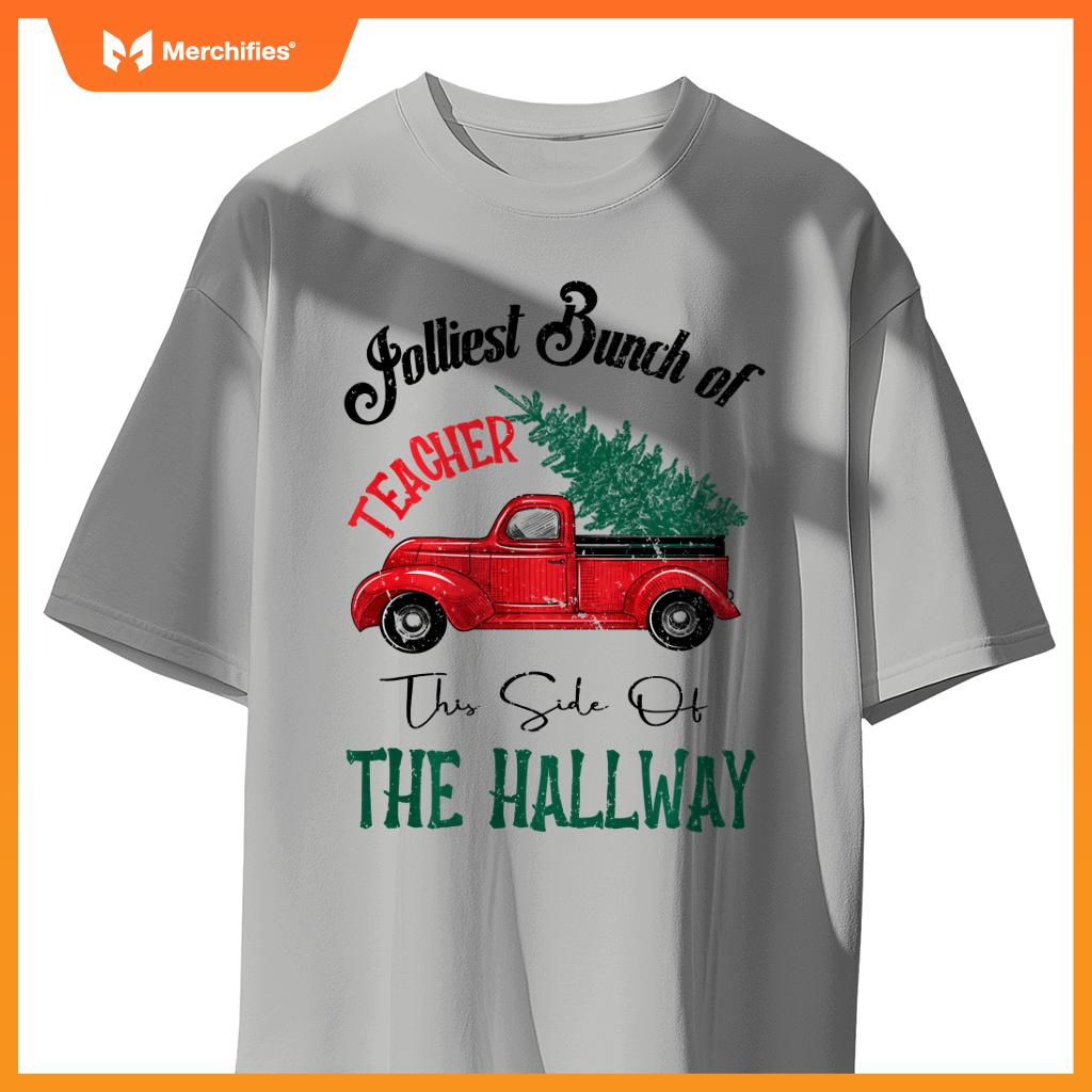 Jolliest Bunch of Teachers Christmas Humor Vintage Car T-Shirt