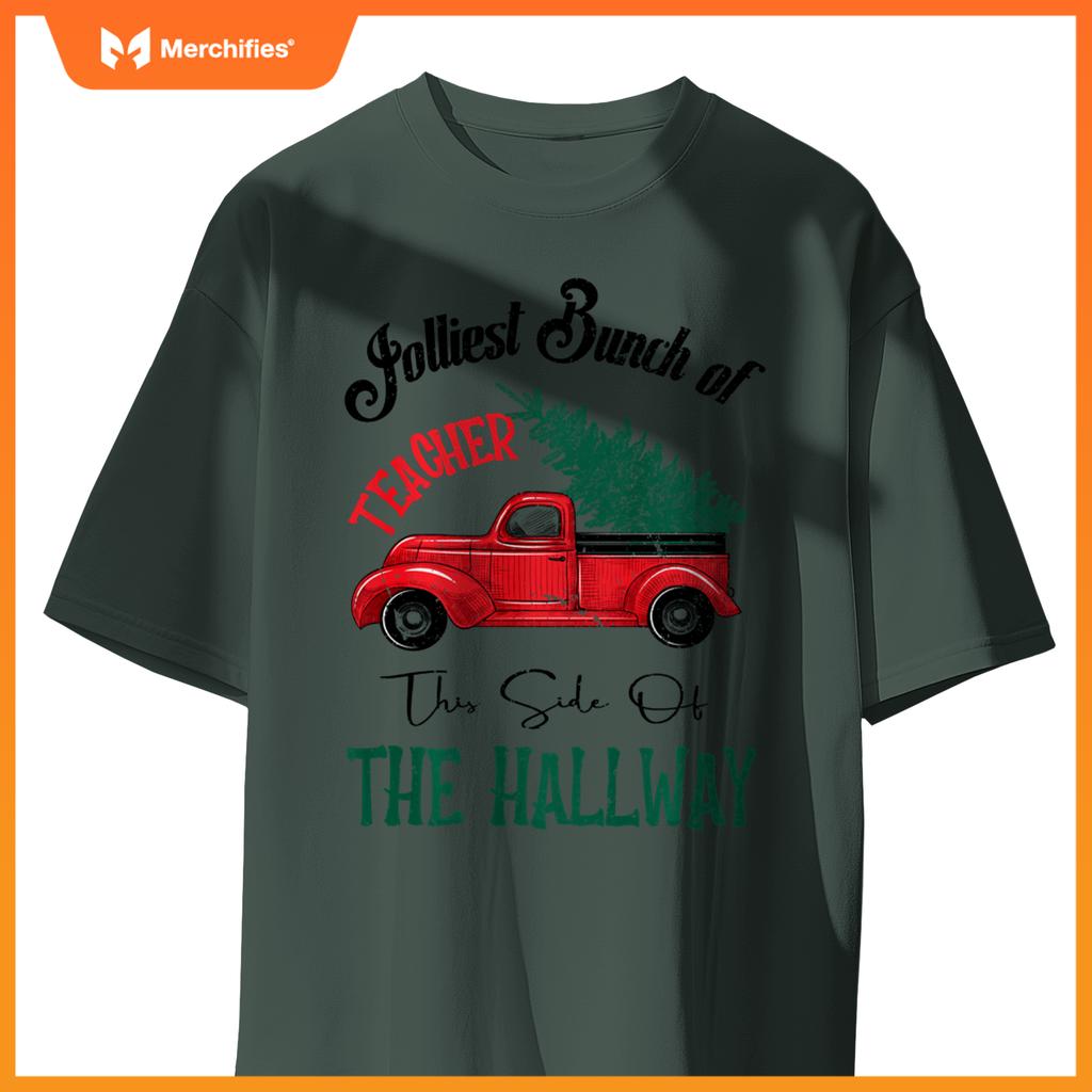 Jolliest Bunch of Teachers Christmas Humor Vintage Car T-Shirt