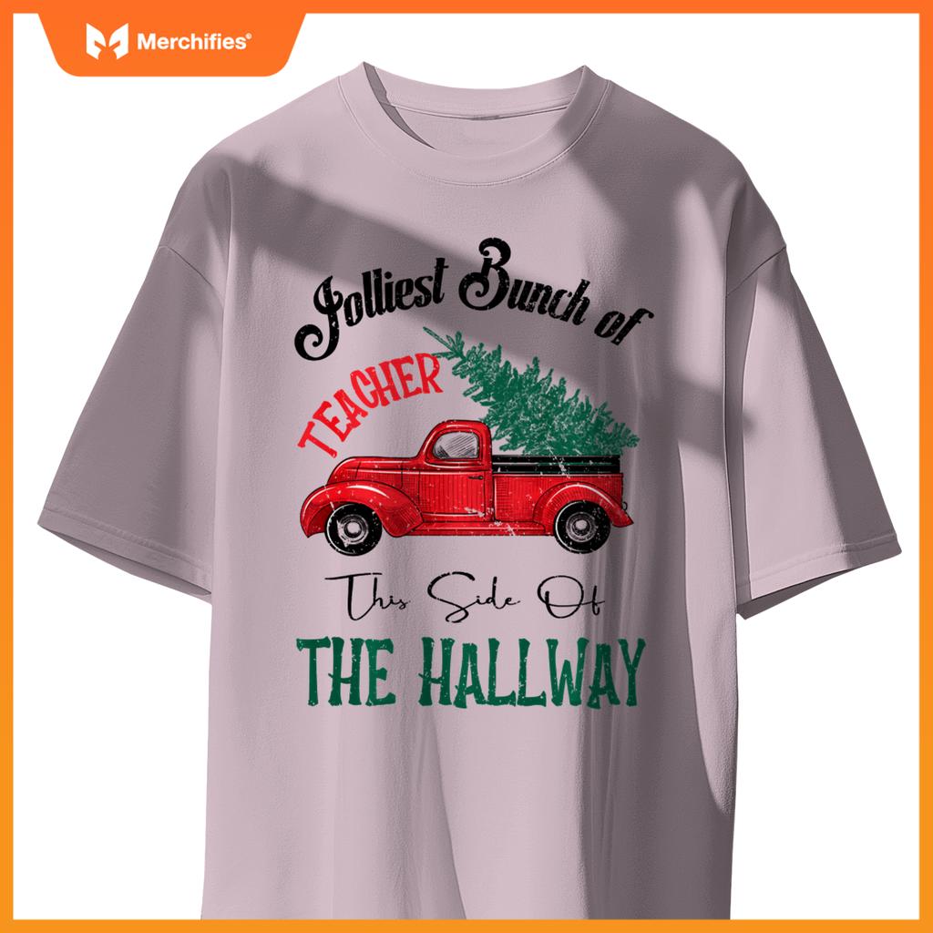 Jolliest Bunch of Teachers Christmas Humor Vintage Car T-Shirt