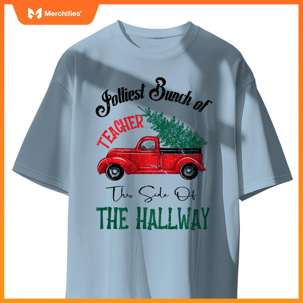 Jolliest Bunch of Teachers Christmas Humor Vintage Car T-Shirt
