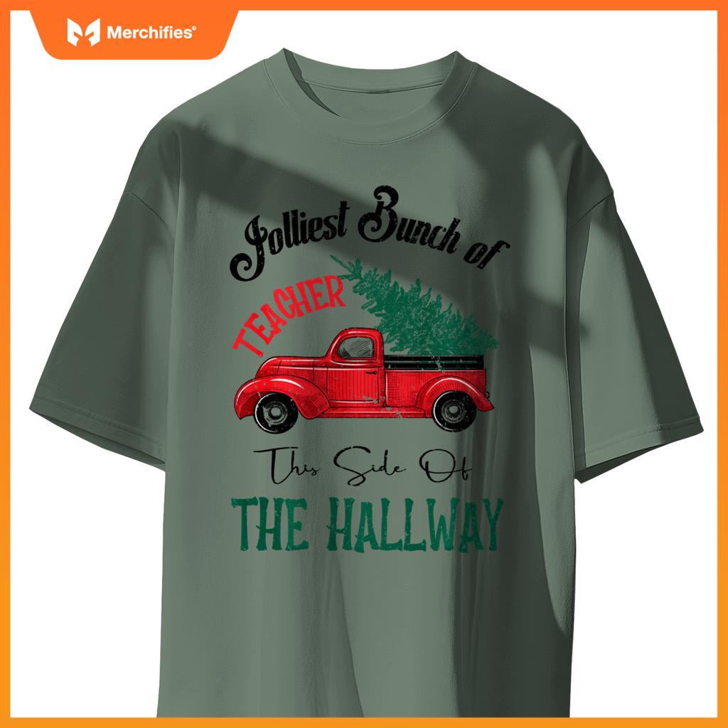 Jolliest Bunch of Teachers Christmas Humor Vintage Car T-Shirt