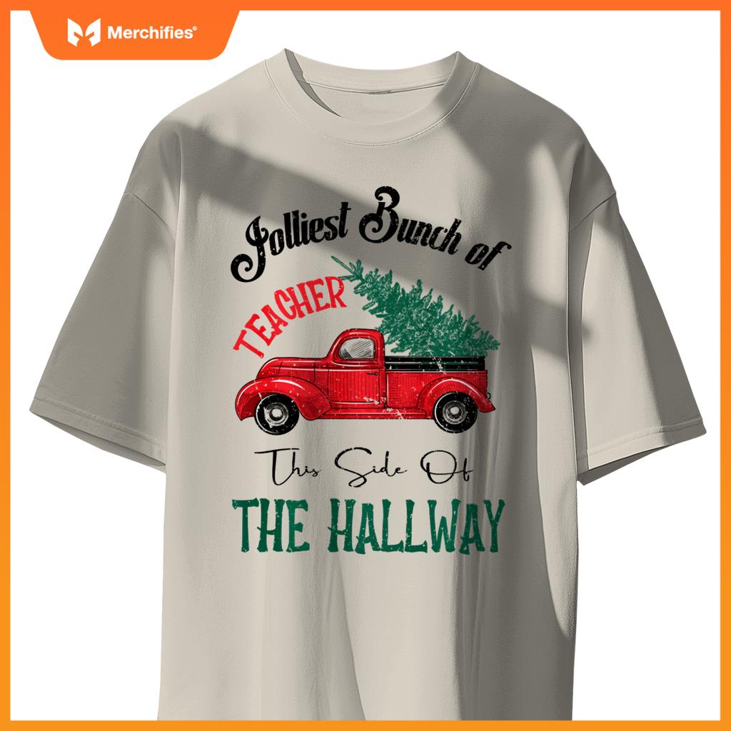 Jolliest Bunch of Teachers Christmas Humor Vintage Car T-Shirt